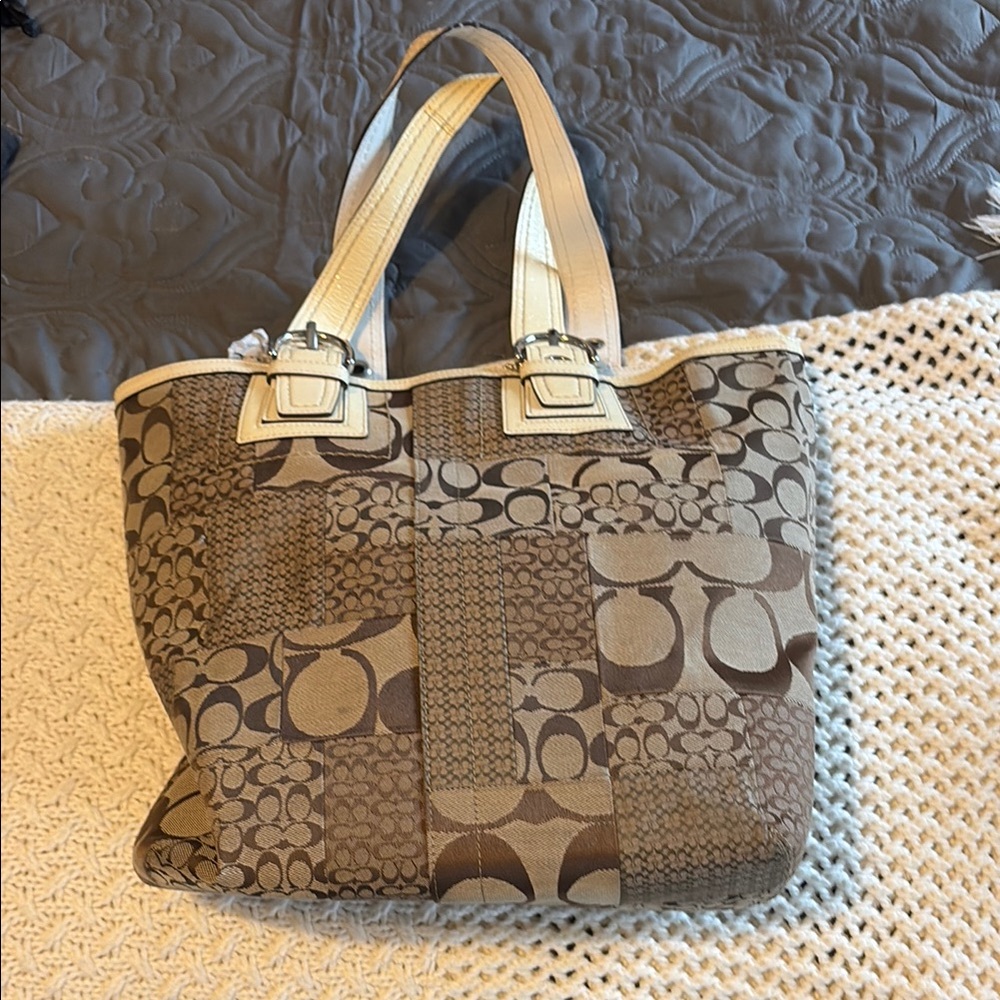 Coach Brown and Tan Tote with Coach Pattern with wallet
